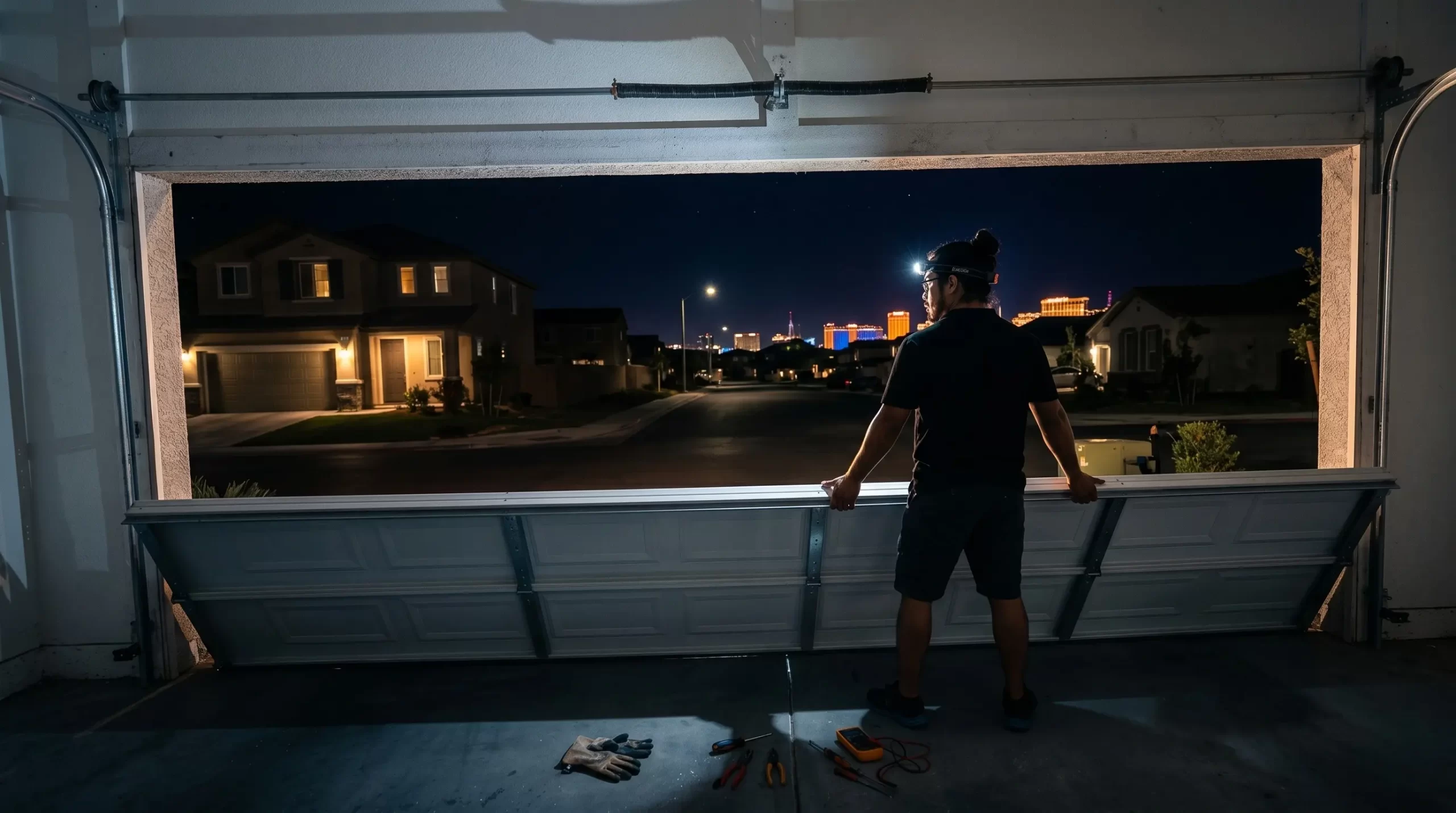 emergency garage door service Las Vegas technician night call