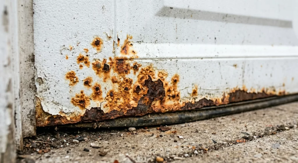 garage door rust on lower panel of Las Vegas home